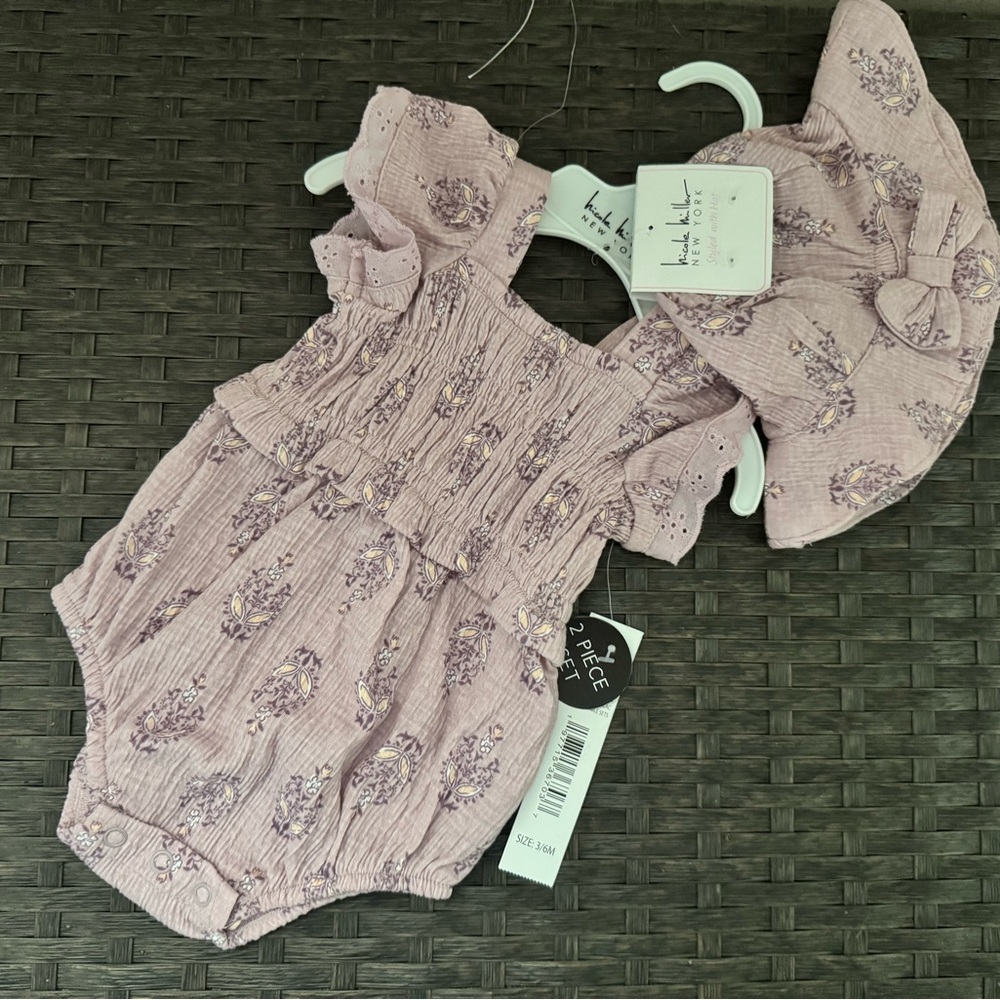 Pink Floral Baby Romper with Hat
